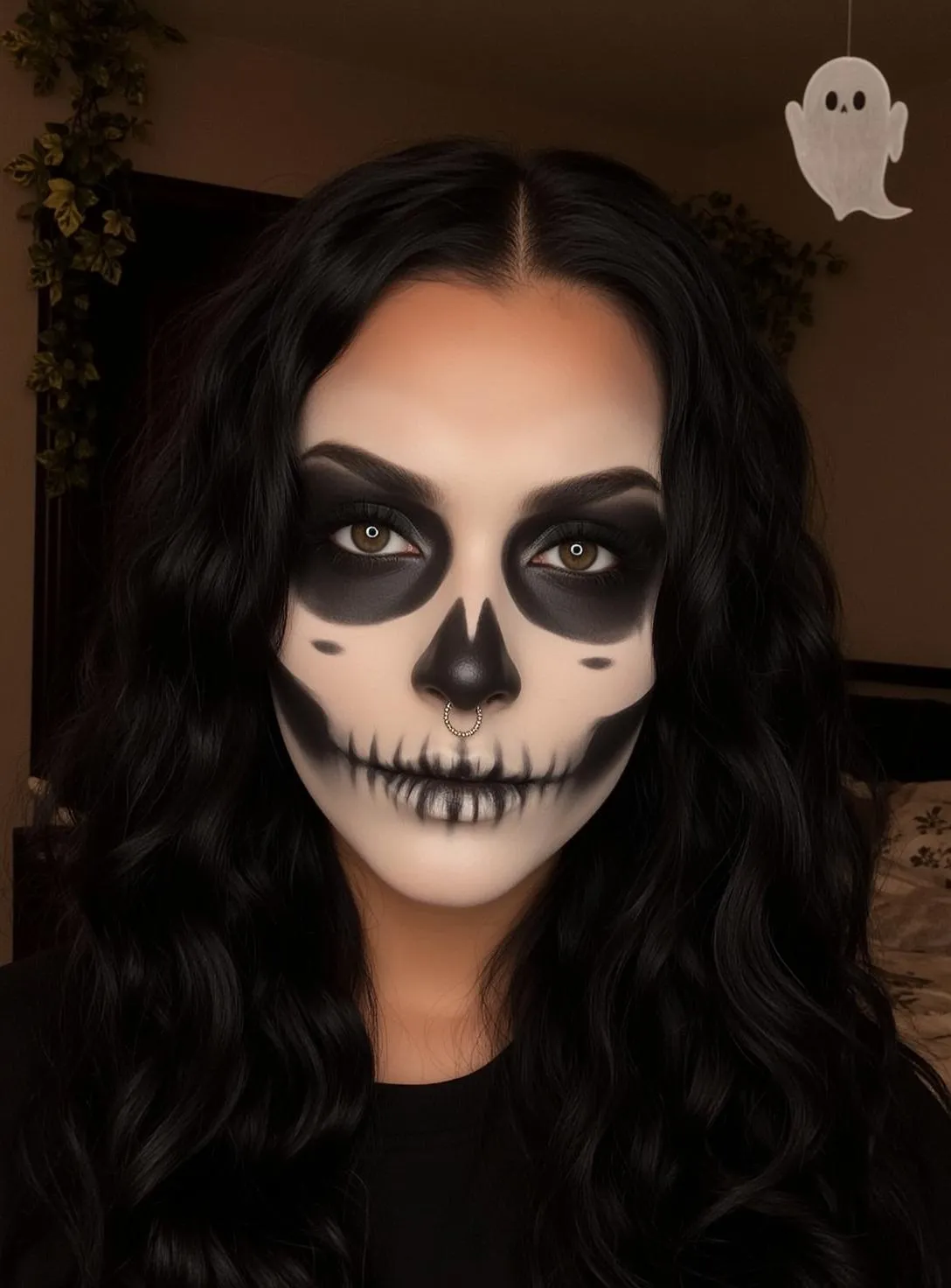 Halloween Makeup Young Skeleton Long Wavy Black