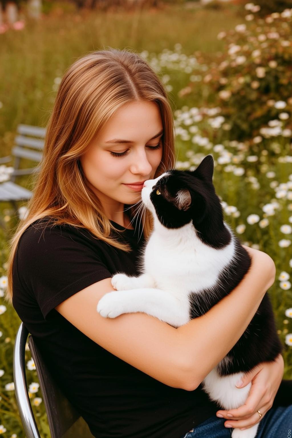 Explore Young Seated Holding Black White Cat