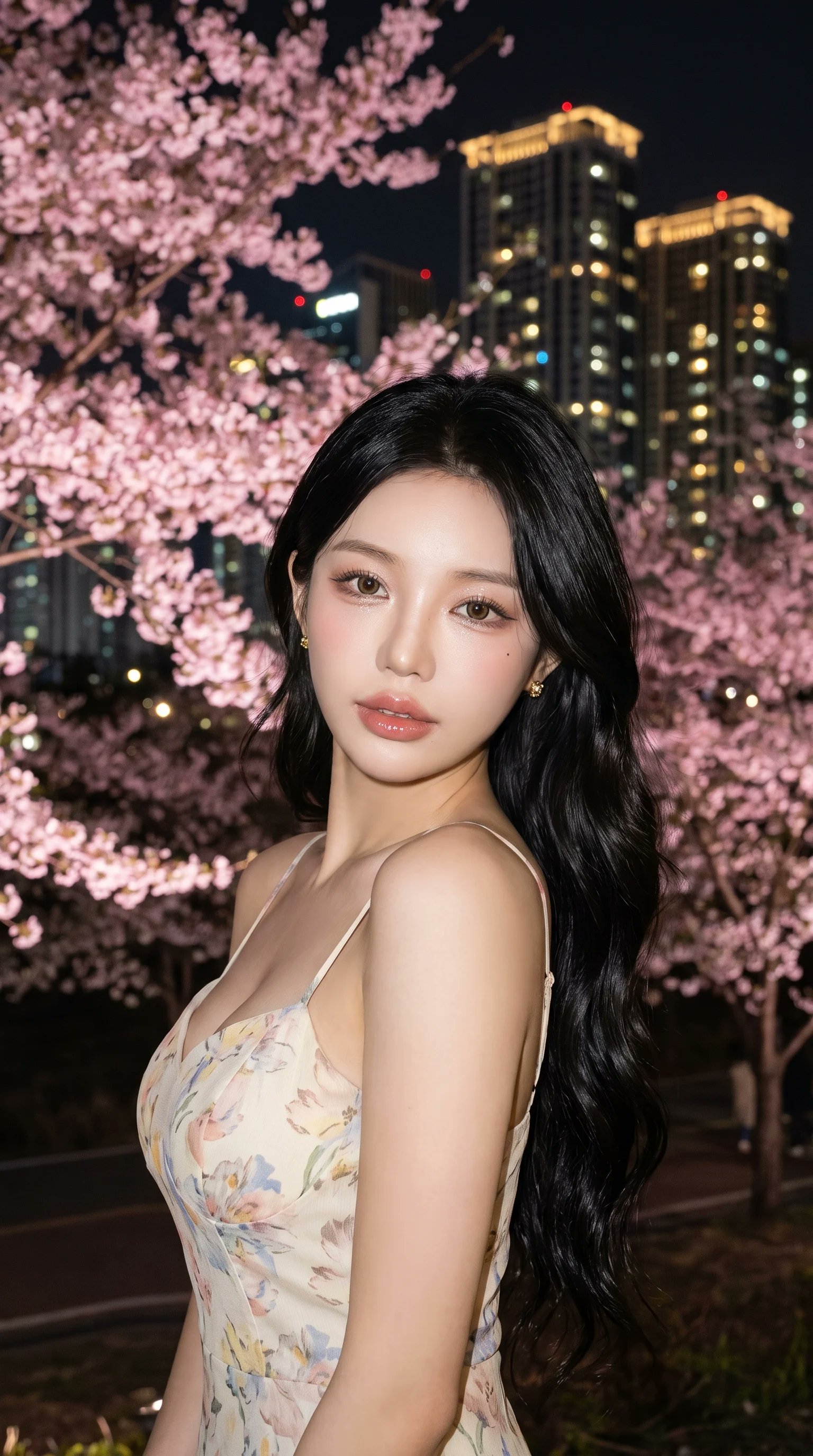 Floral Camisole Dress Night Cherry Blossoms