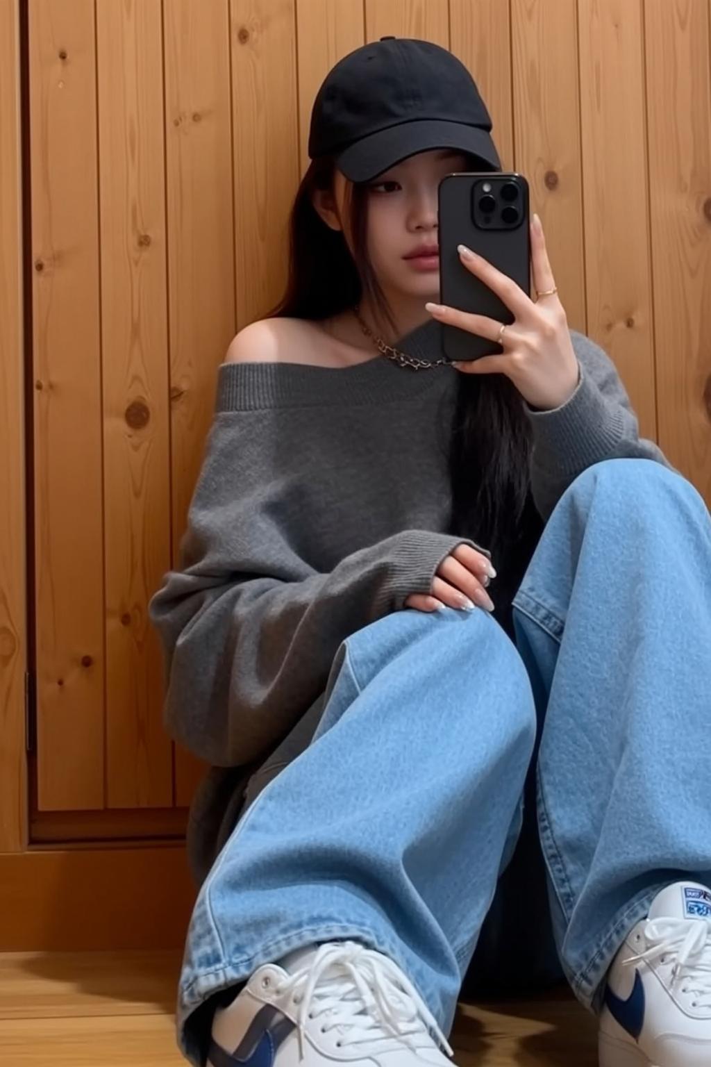 Grey Sweater Mirror Selfie