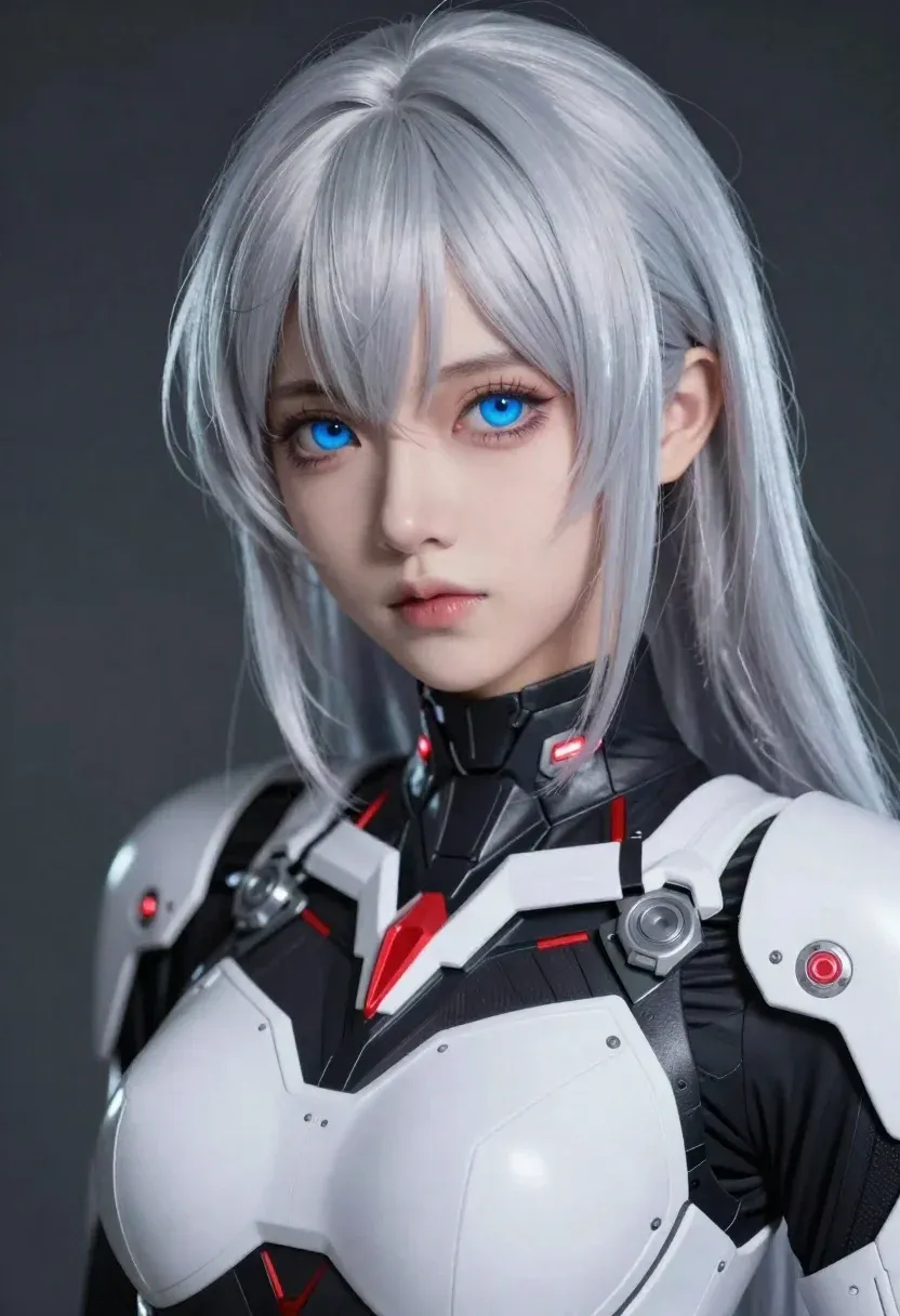 Close-up Portrait Futuristic Anime-style Female Character With Sleek Silver Hair