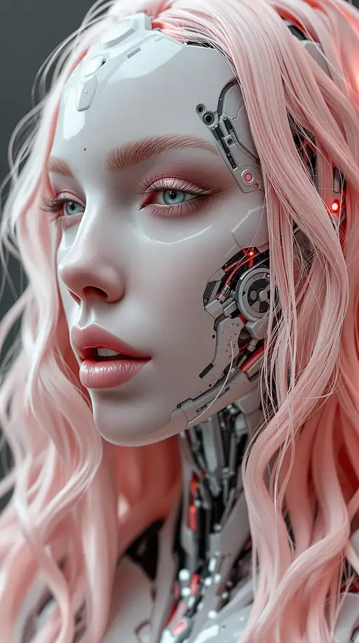Cyborg Portrait With Wavy Hair