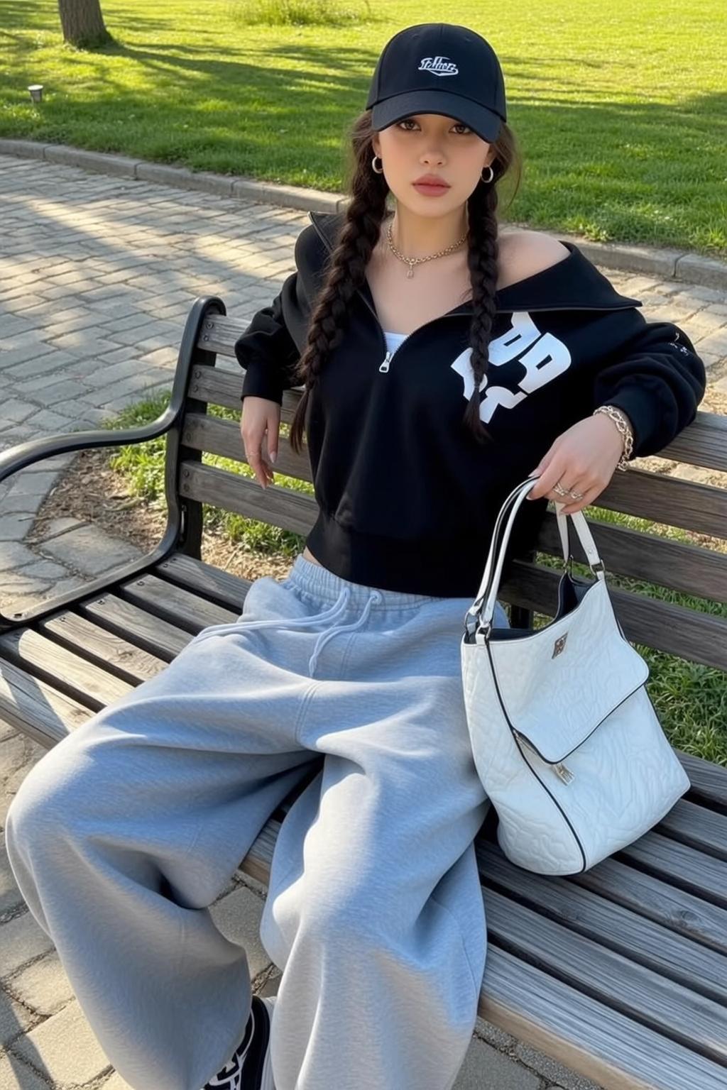 Park Bench Black Hoodie Grey Sweatpants