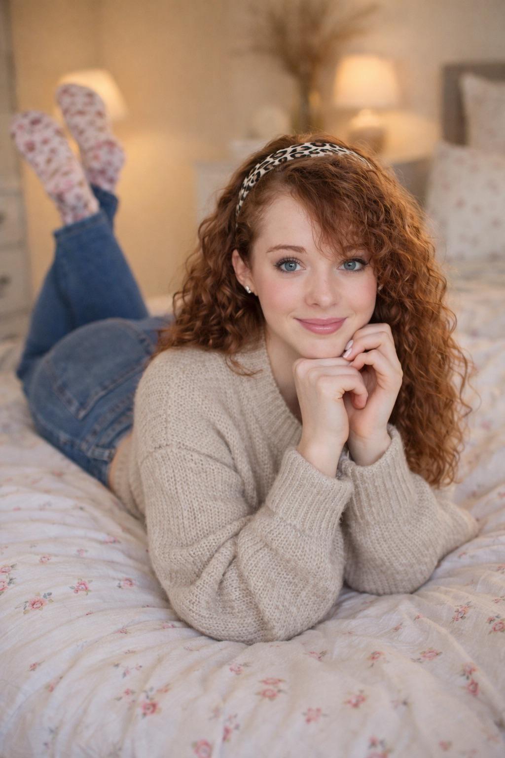 Hourglass Figure In Floral Bed Cozy Sweater And Jeans