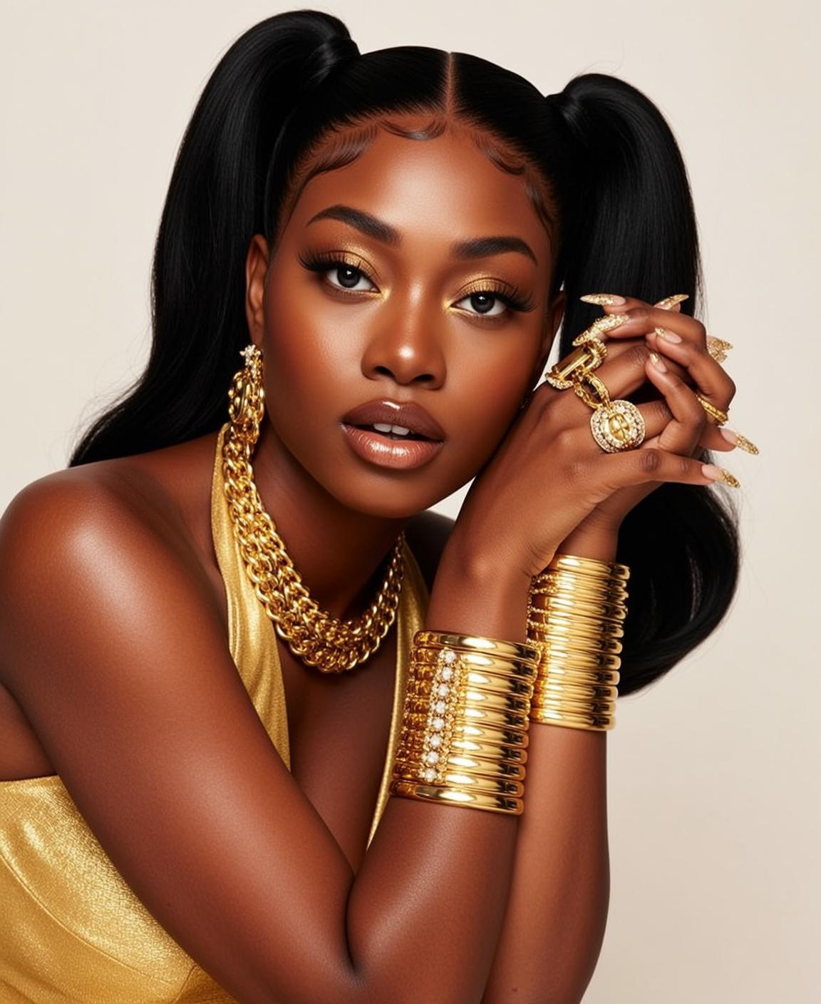 Gold Halter Dress Studio Portrait