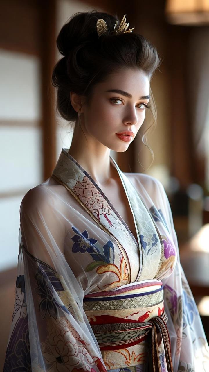 Elegant Kimono Portrait Warm Diffused Lighting