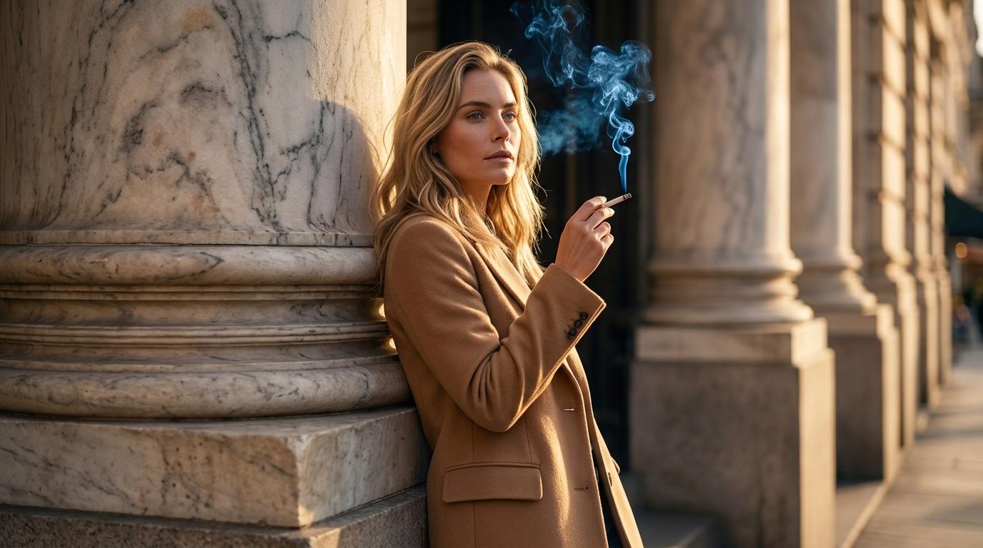 Elegant Building Golden Hour Cigarette Smoke