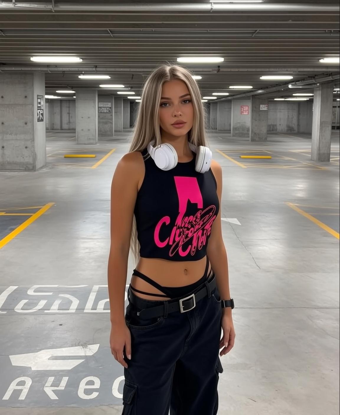 Parking Garage Blonde In Black Crop Top