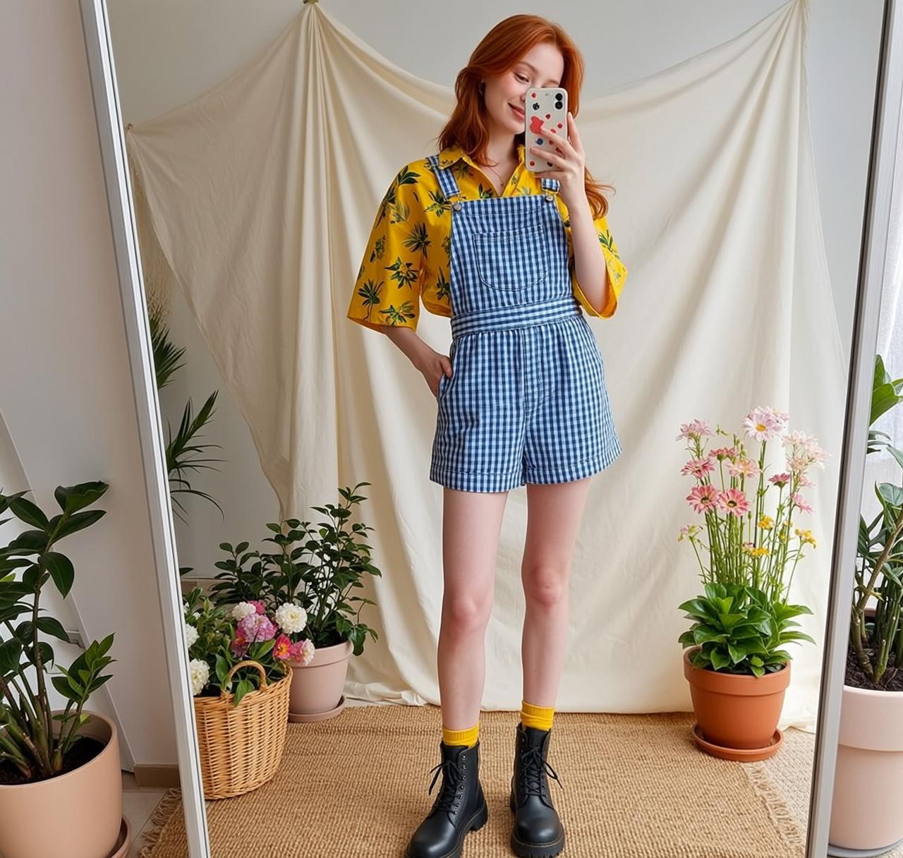 Casual Young Red Wavy Fair Yellow Short-sleeved