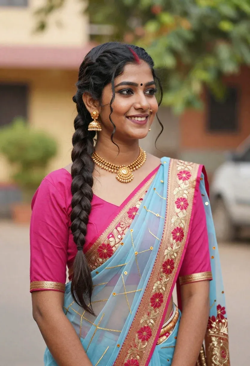 Young Woman With Radiant Smile Looks Off The Side Outdoor