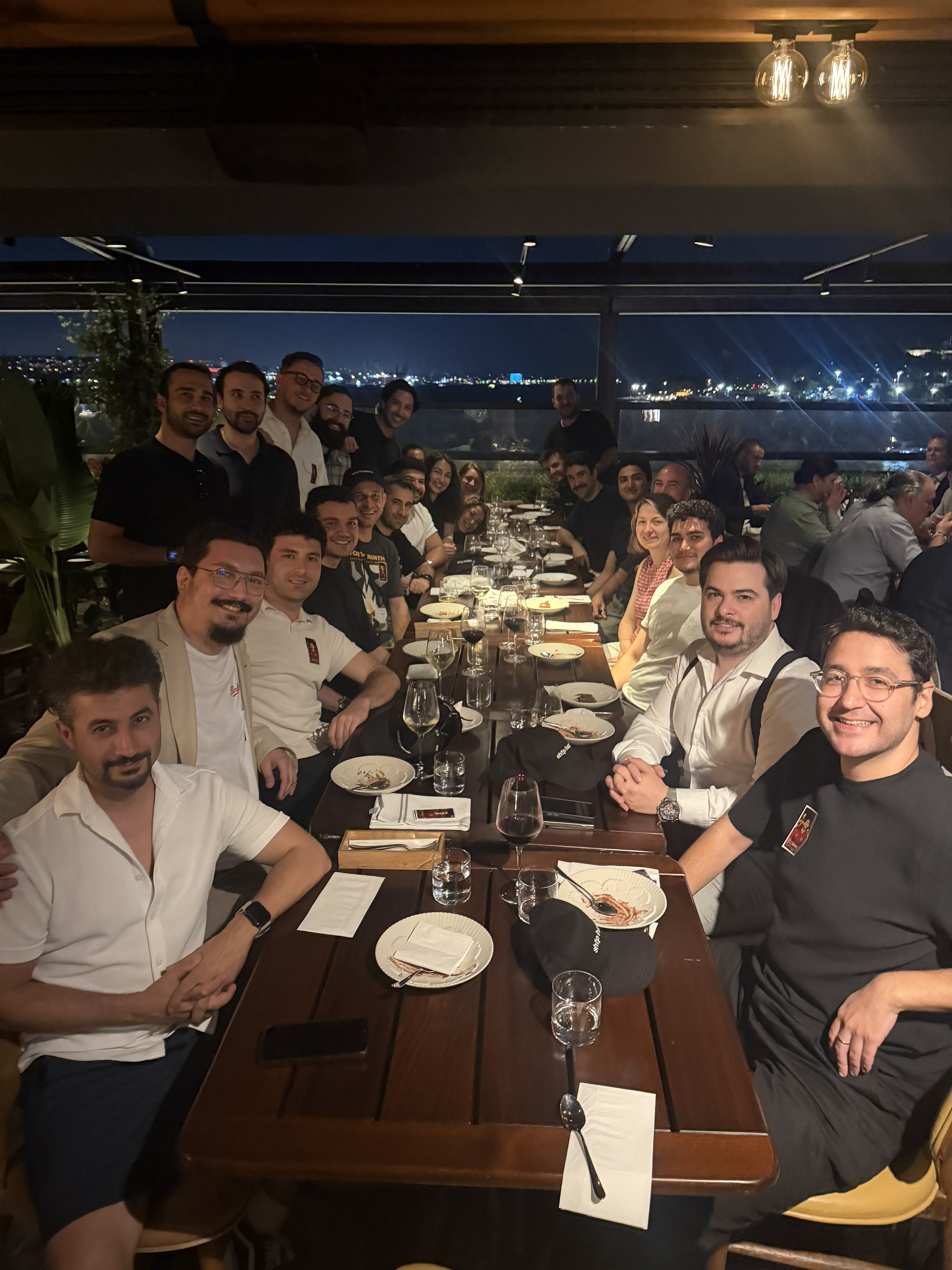 Outdoor Rooftop Dinner Party City Skyline Night
