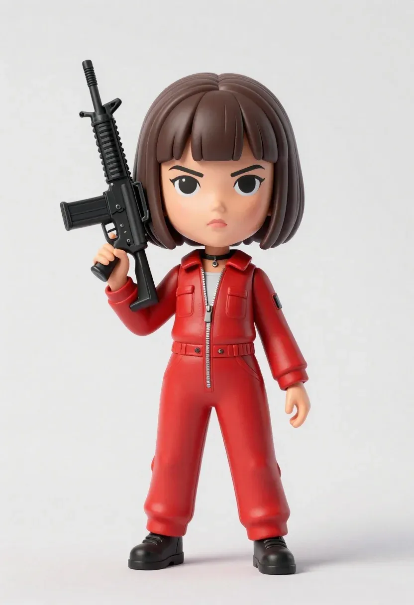 Stylized Bobblehead Figure Young Woman With Short Brown Hair And