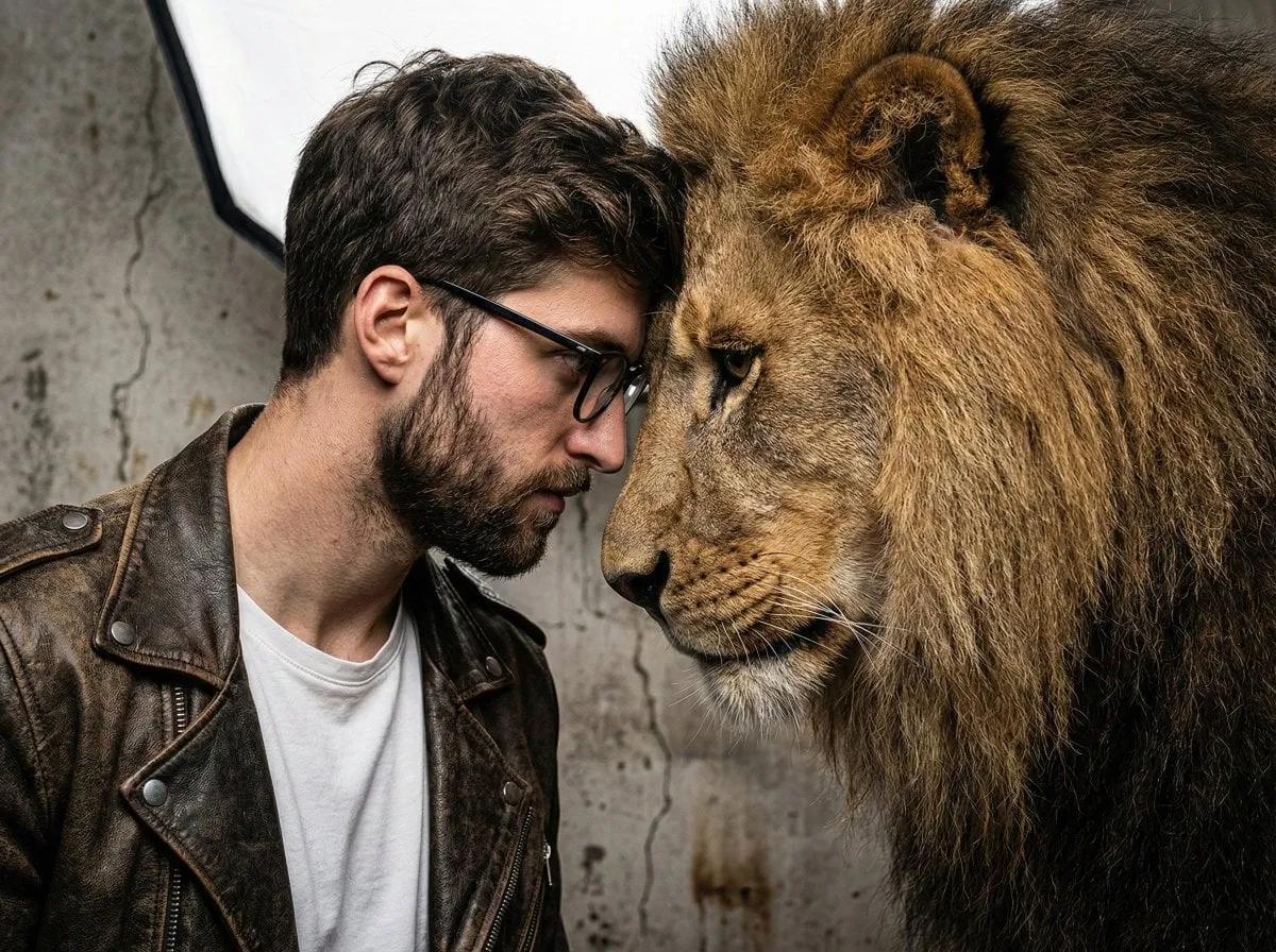 Forehead To Forehead With Lion Distressed Leather Jacket