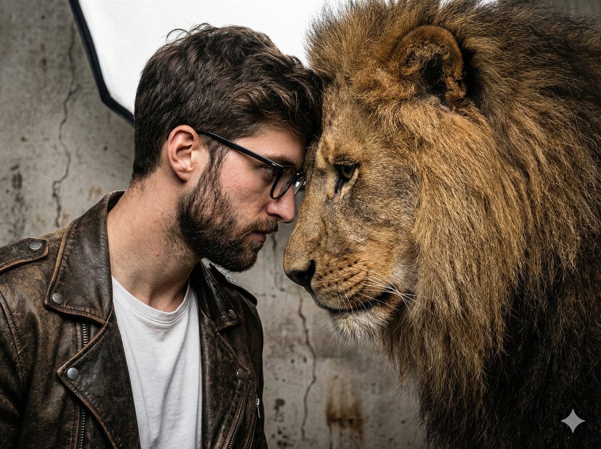 Forehead To Forehead With Lion Distressed Leather Jacket