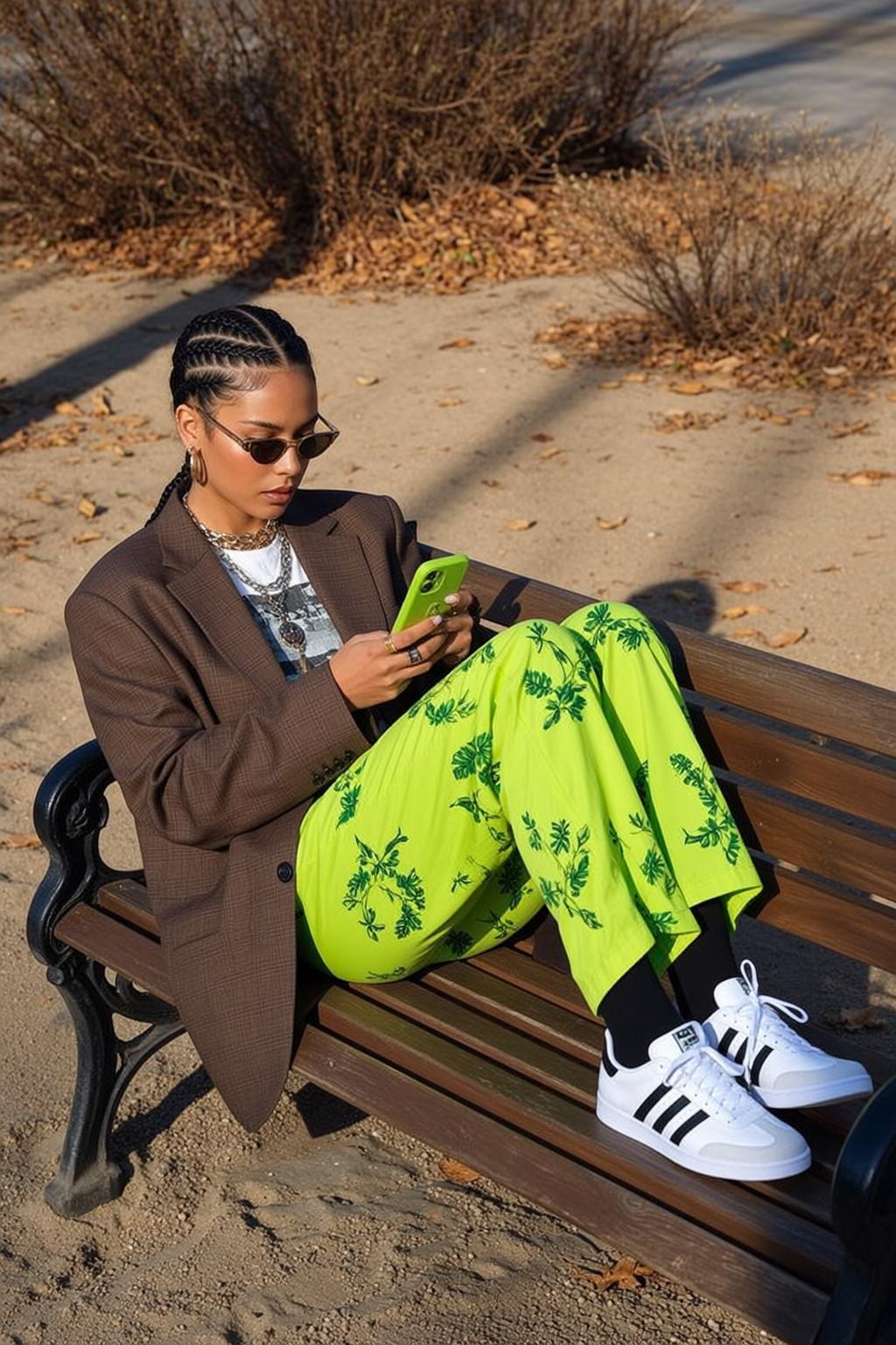 Park Bench Green Pants Cornrows