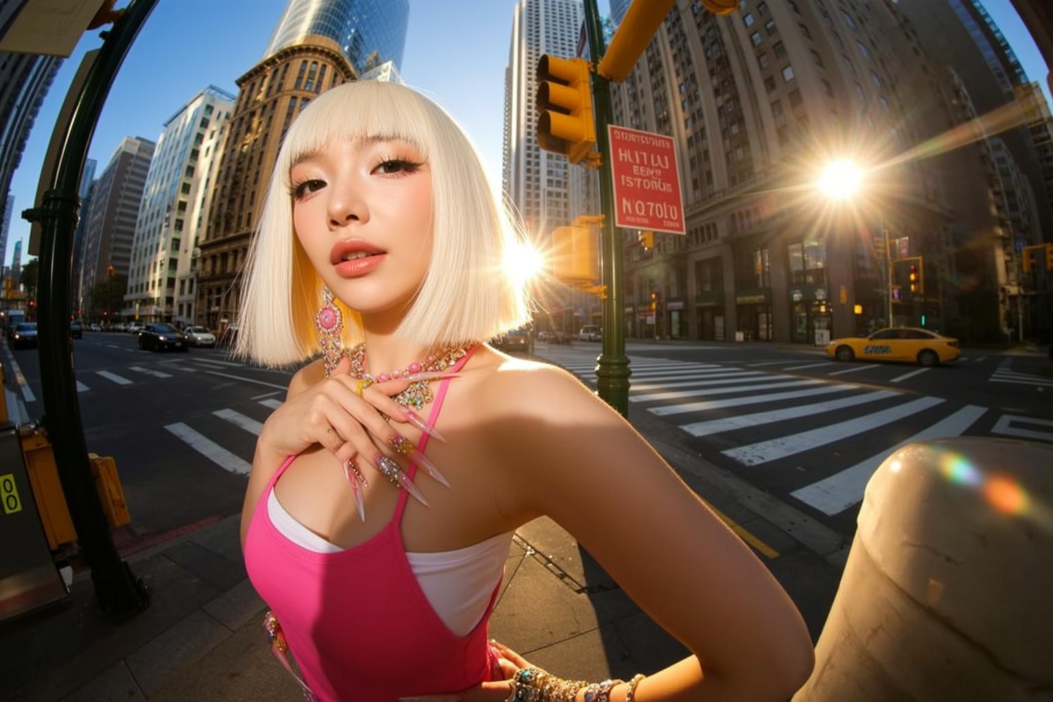Fisheye Young Short Blonde Bob Fair Pink