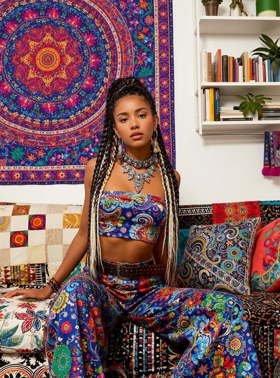 Blue Paisley Bandeau And Wide Leg Pants