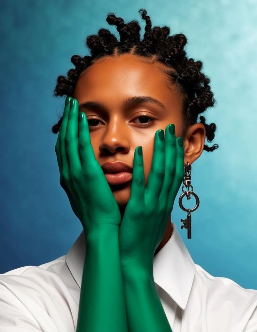 Earrings And Manicure In Fashion Portrait