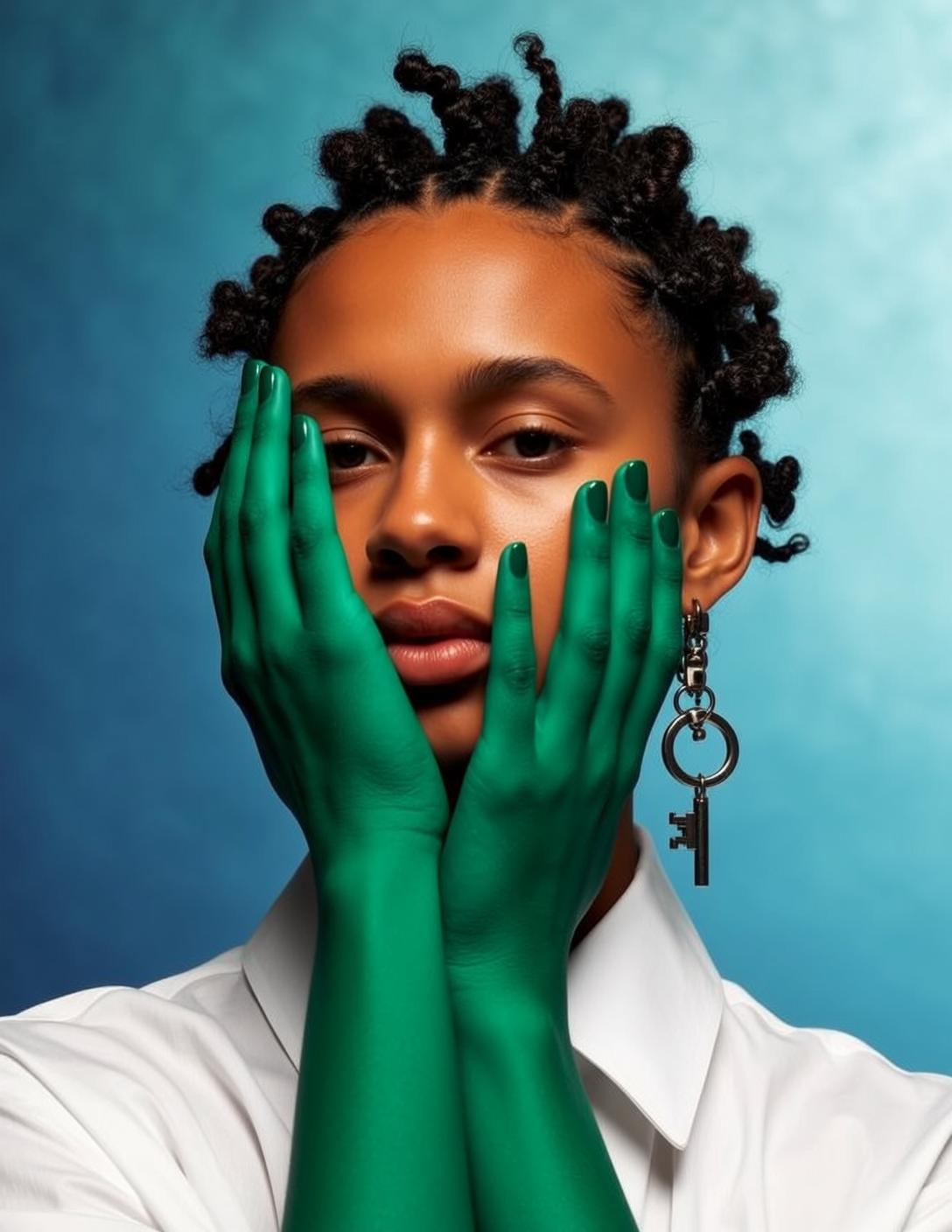 Creative Positioned Facing Forward Her Head Slightly