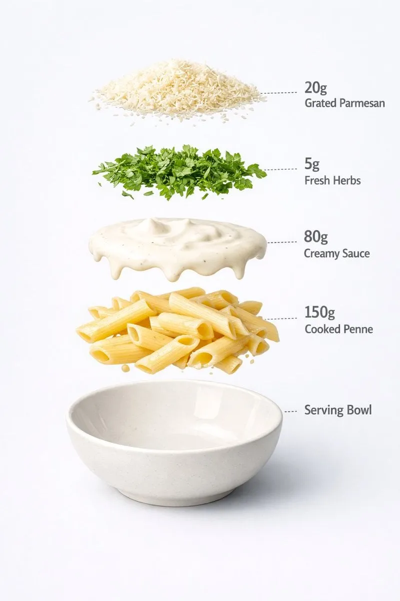 Creamy White Sauce Penne Pasta In Ceramic Bowl