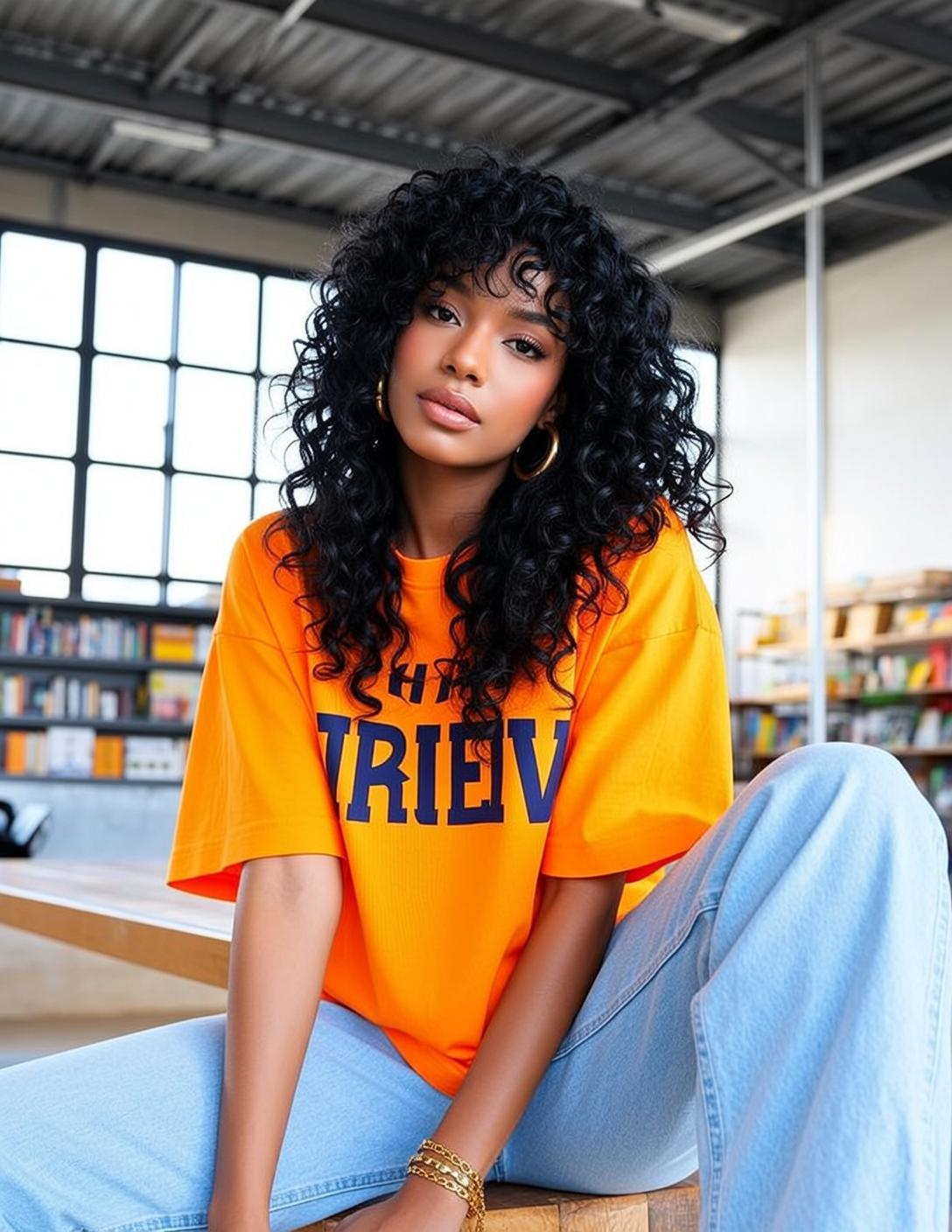 Hair Salon Young Long Curly Black Medium-toned