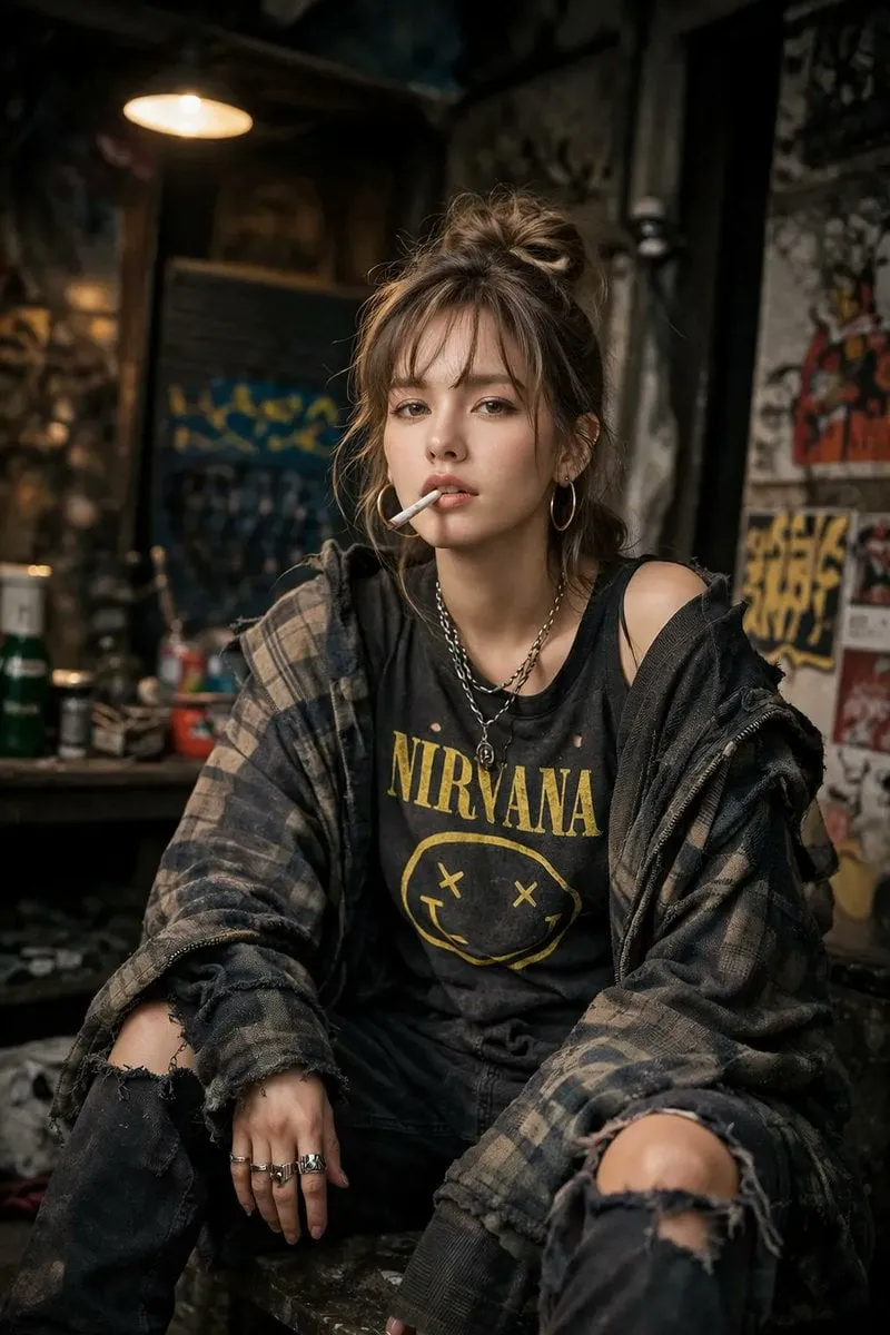 Defiant Woman Grunge Clothing Urban Environment Cinematic Lighting