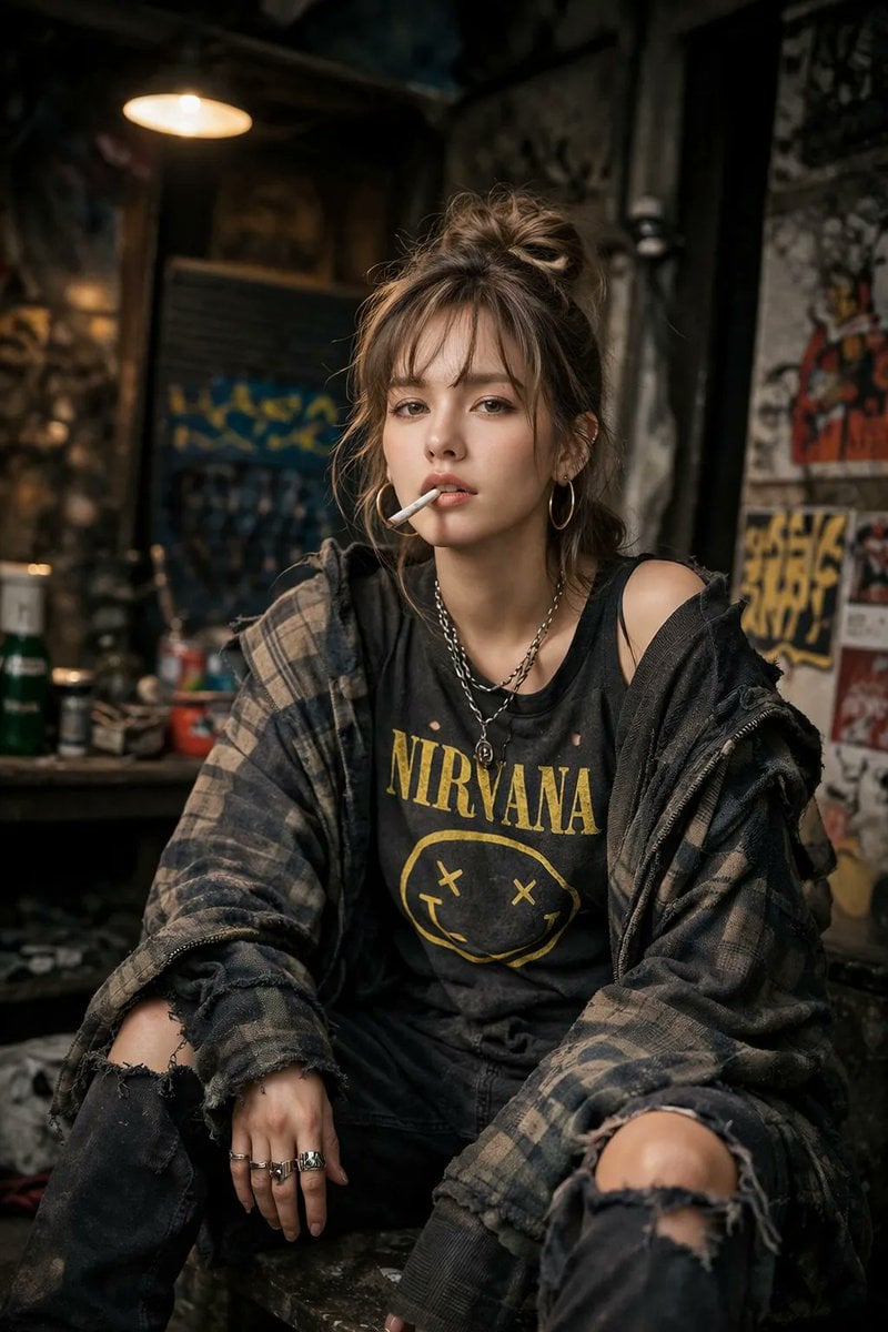 Defiant Woman Grunge Clothing Urban Environment Cinematic Lighting