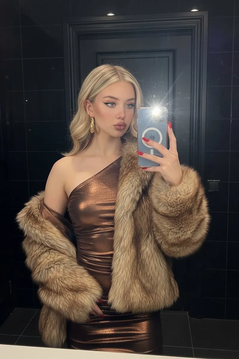 Makeup Earrings Colored Contacts And Nails In Mirror Selfie