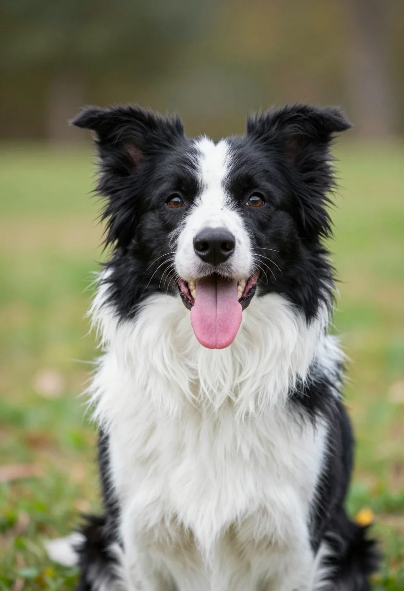Close-up Portrait Black And White Border Collie Sitting Grass With