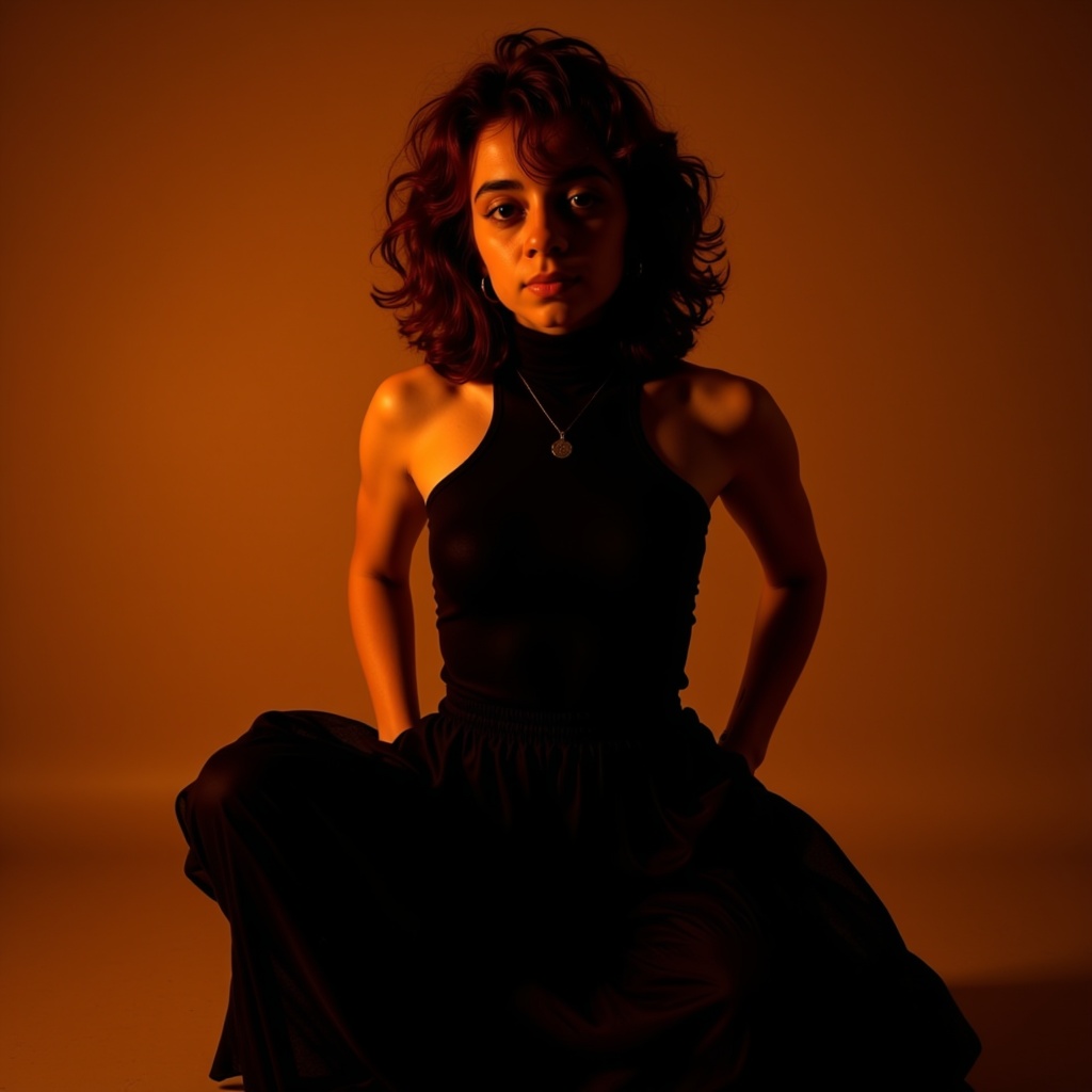 Artistic composition focusing on elongated body stance under professional lighting.