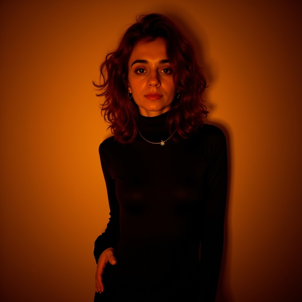 Aesthetic fashion shot capturing details of the model's attire and lighting techniques.