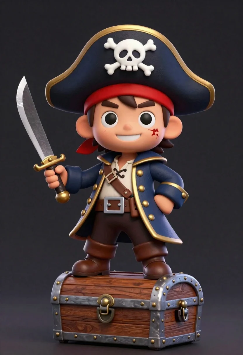 Cheerful Cartoon Pirate Character With Chibi Build Stands Confidently Top