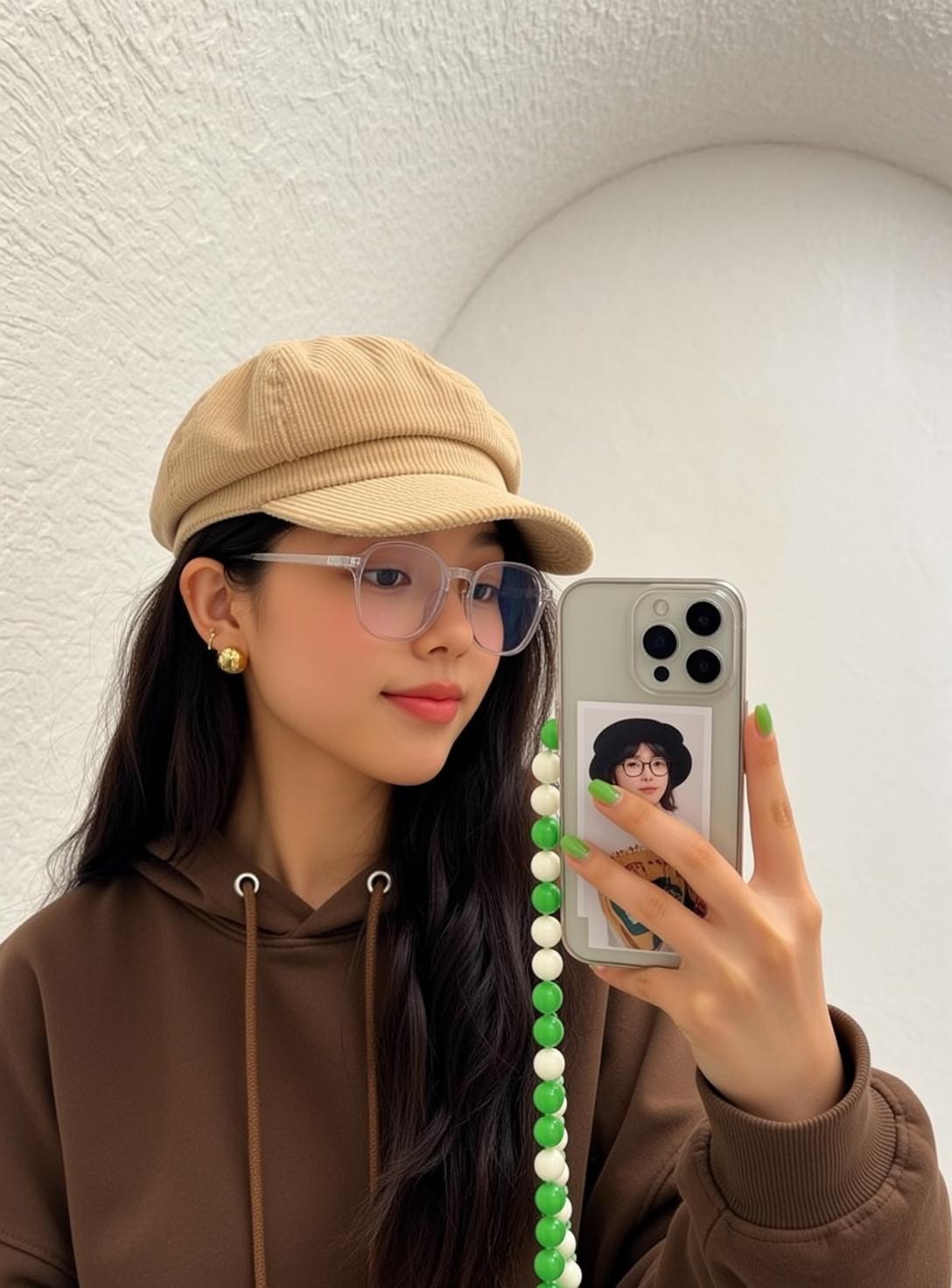 Glasses Makeup Earrings And Manicure In Selfie Portrait reference photo