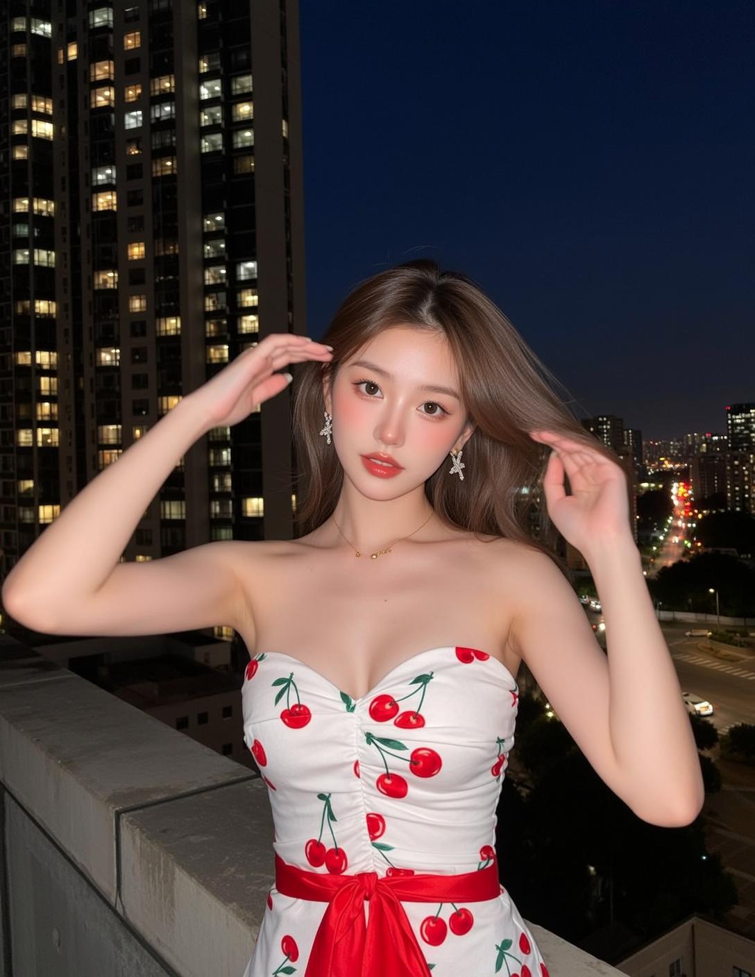 Cherry Dress Ruffled Waist