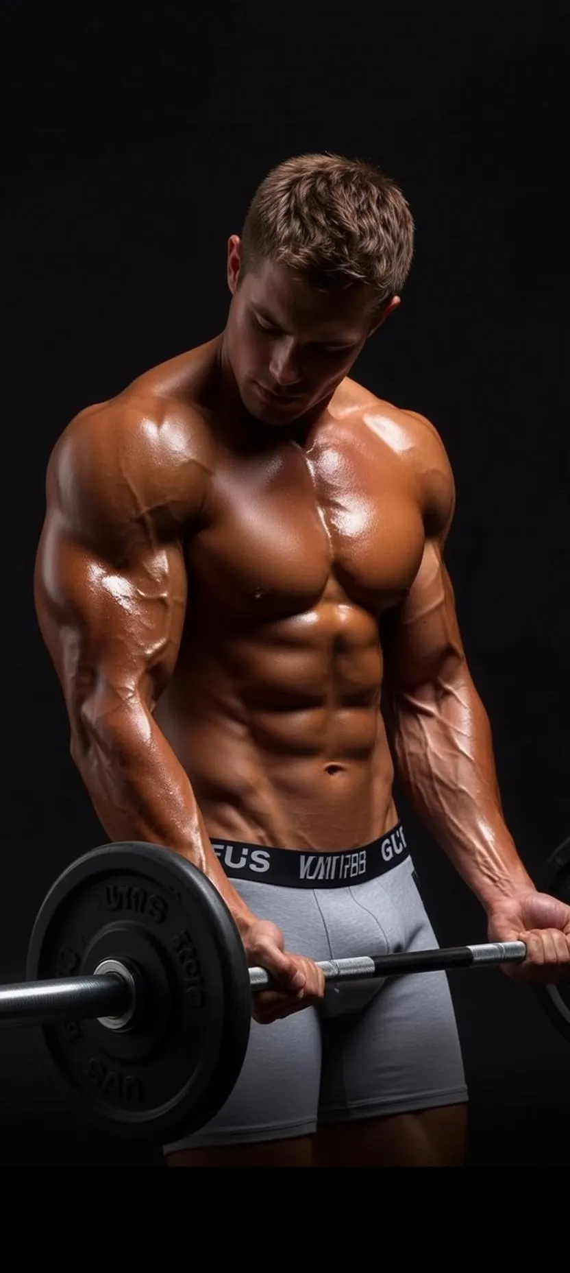 Muscular Short Brown Tanned Oily Grey Boxer