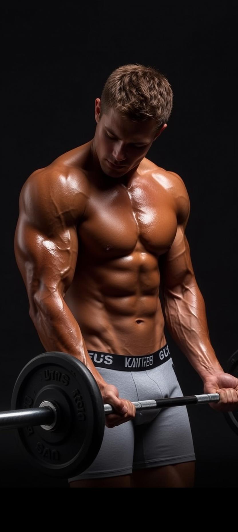 Muscular Short Brown Tanned Oily Grey Boxer