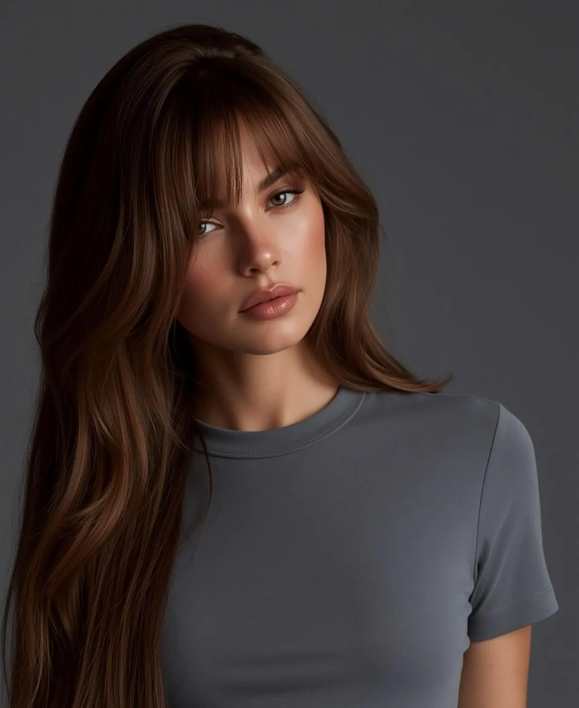 Hair Salon Young Long Wavy Brown Bangs