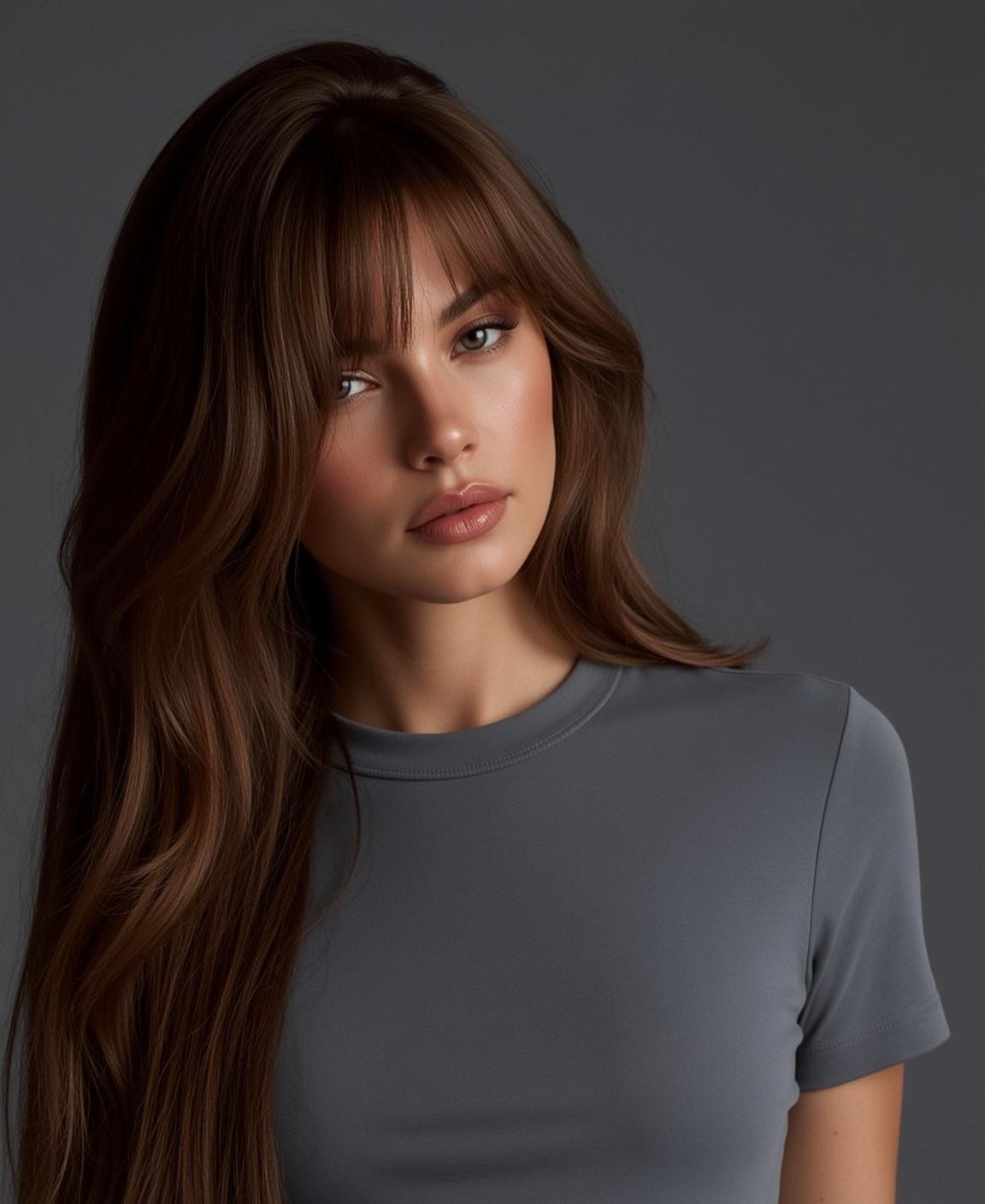 Hair Salon Young Long Wavy Brown Bangs