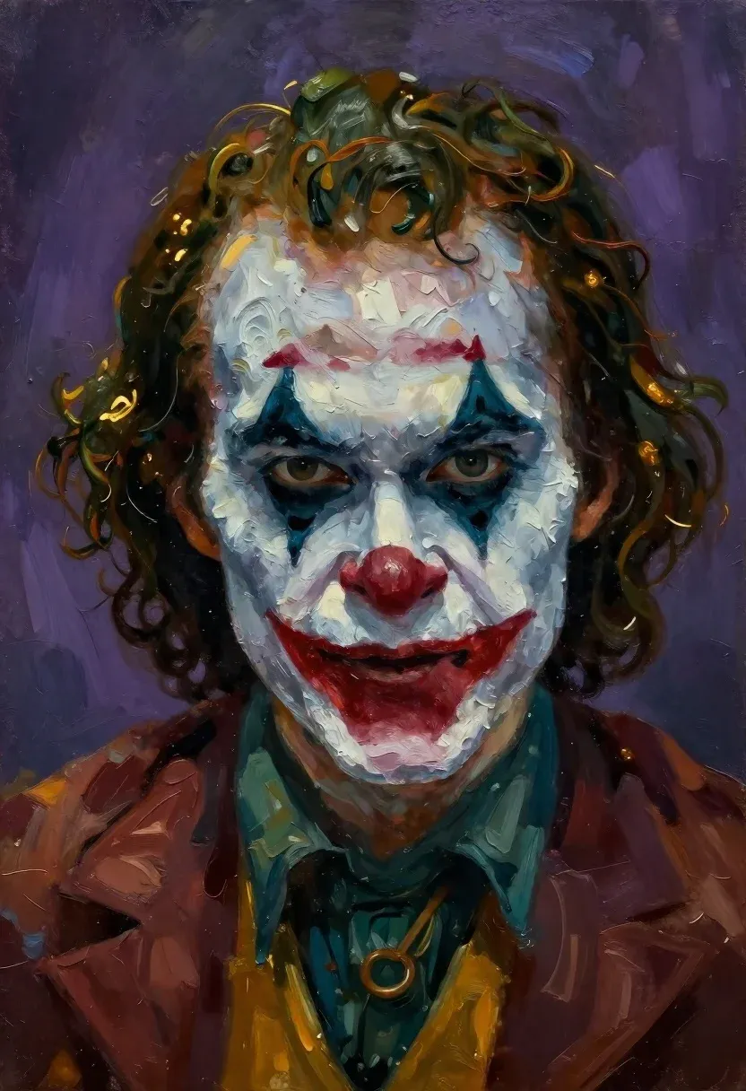Oil Painting Portrait Menacing Clown With Exaggerated Features And Intense