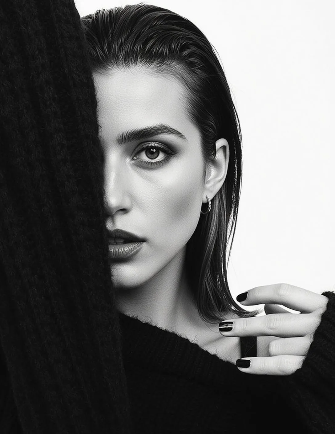 Makeup And Earrings And Manicure In Styled Portrait