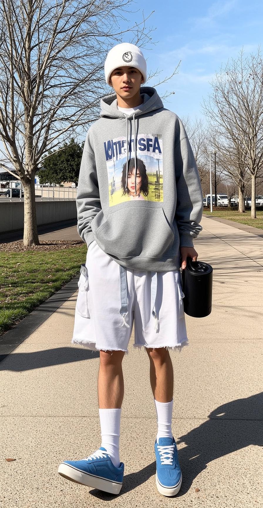 White Beanie Cargo Shorts