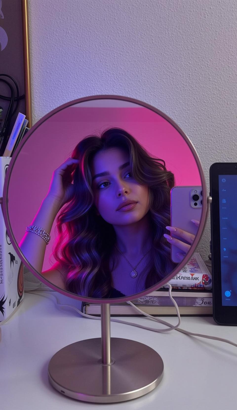 Makeup Necklace And Bracelets In Mirror Selfie reference photo