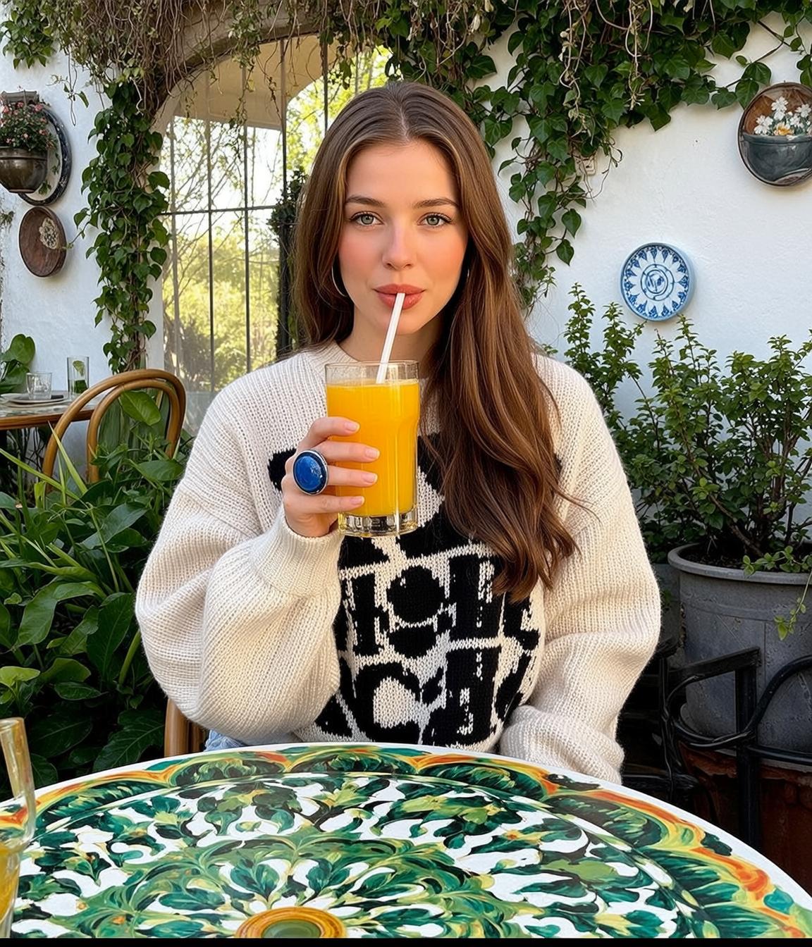 Explore Seated Holding Tall Glass Orange Juice