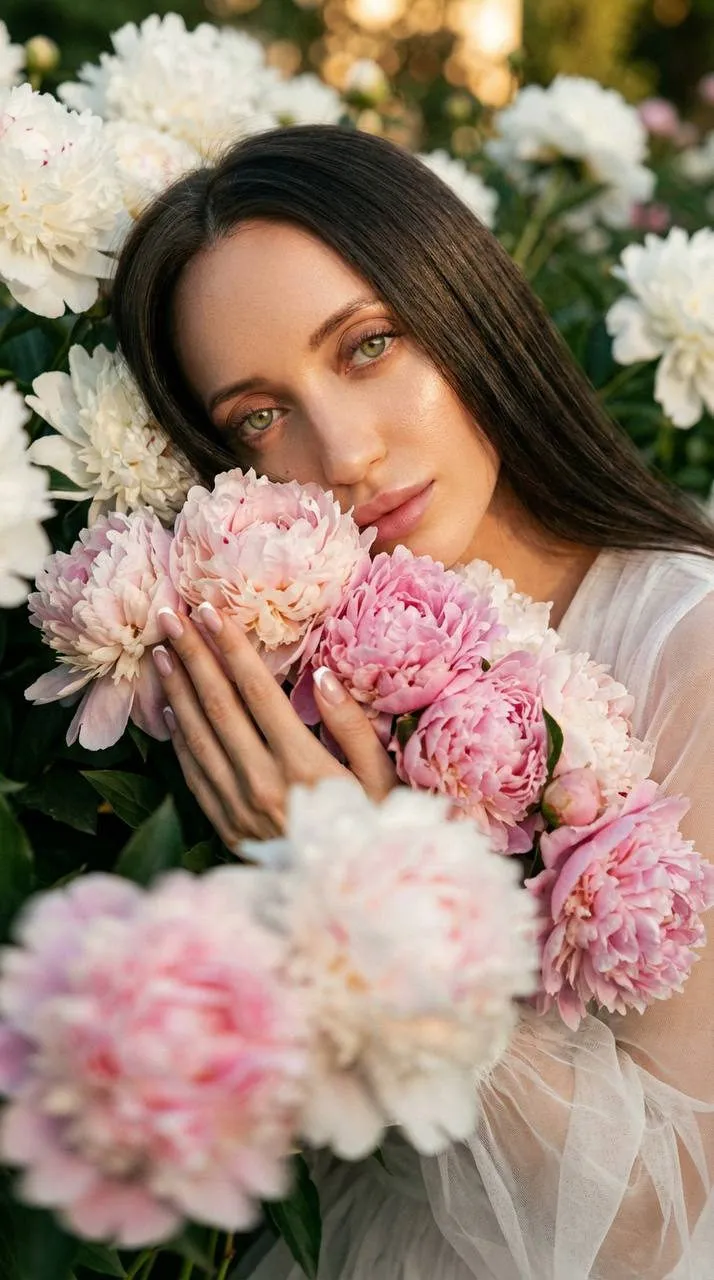 Manicure With Peonies In A Close Portrait