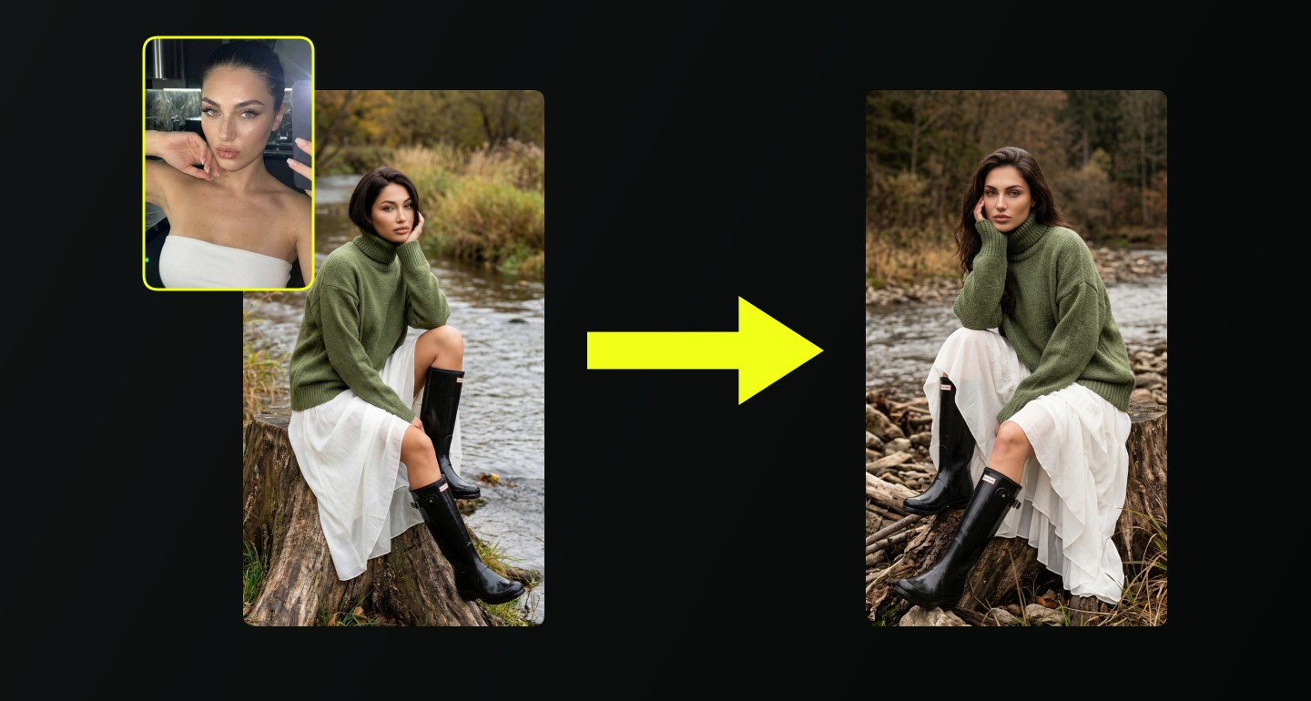 Lily remix walkthrough for Autumn River Stump Portrait Moss Green Sweater