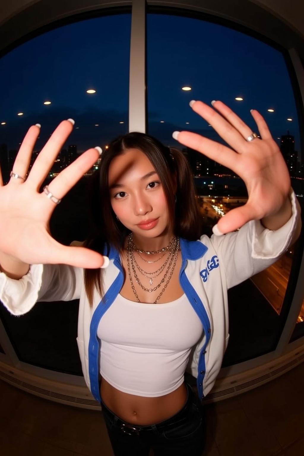 Fisheye Young Dark Brown Pigtails Light Asian