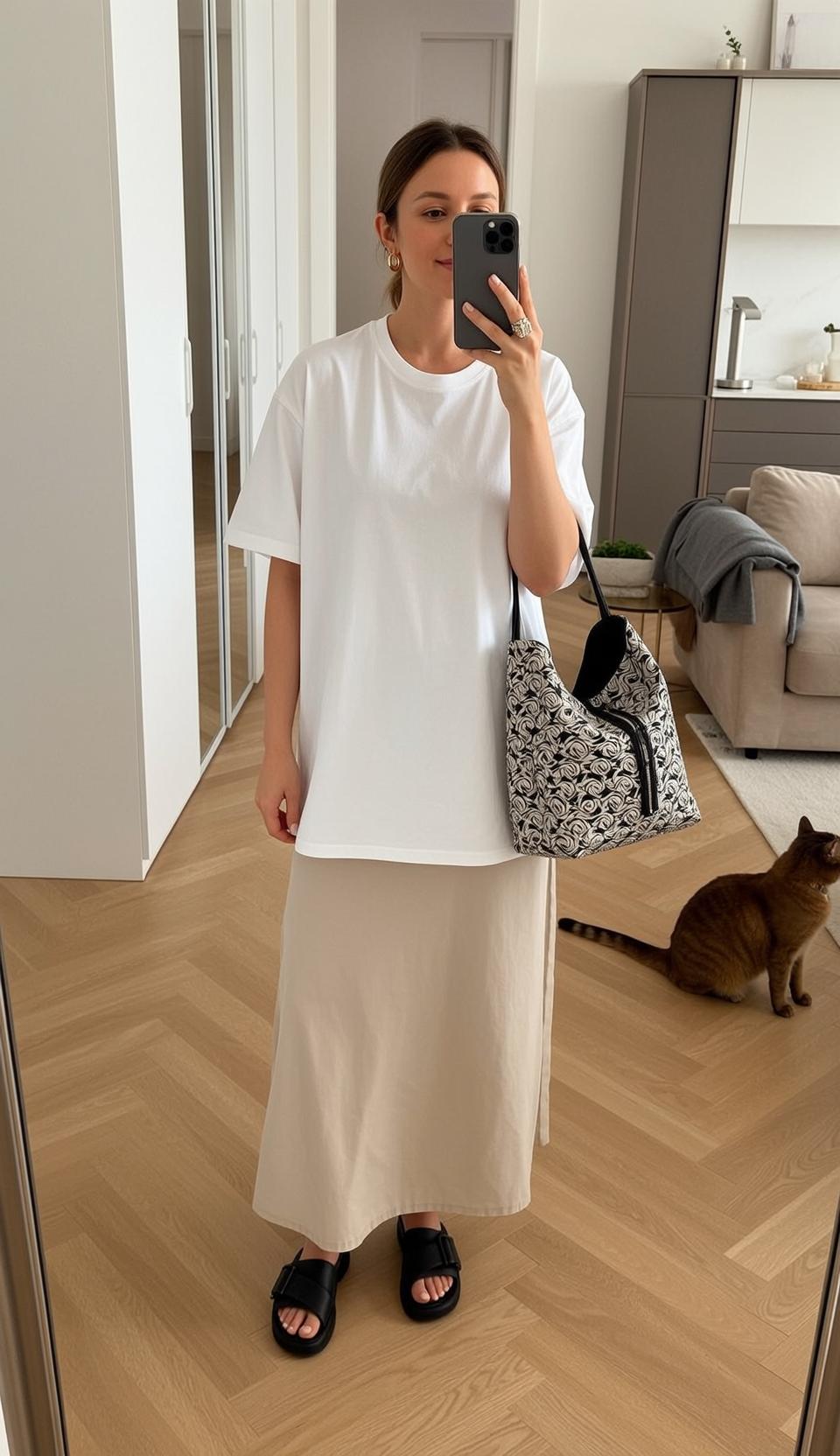 Oversized White Tee and Long Skirt