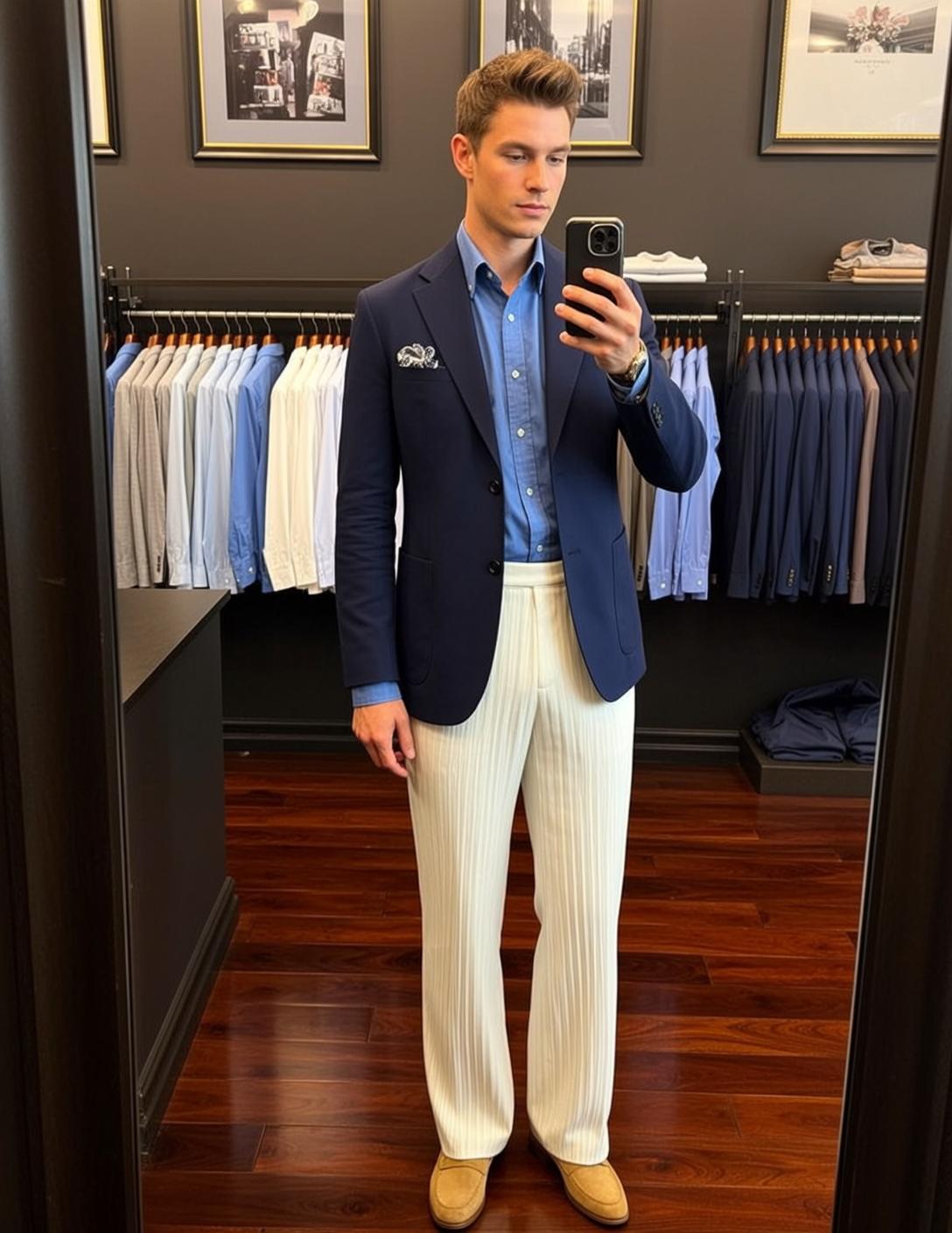 Young Short Brown Styled Fair Blue Button-down