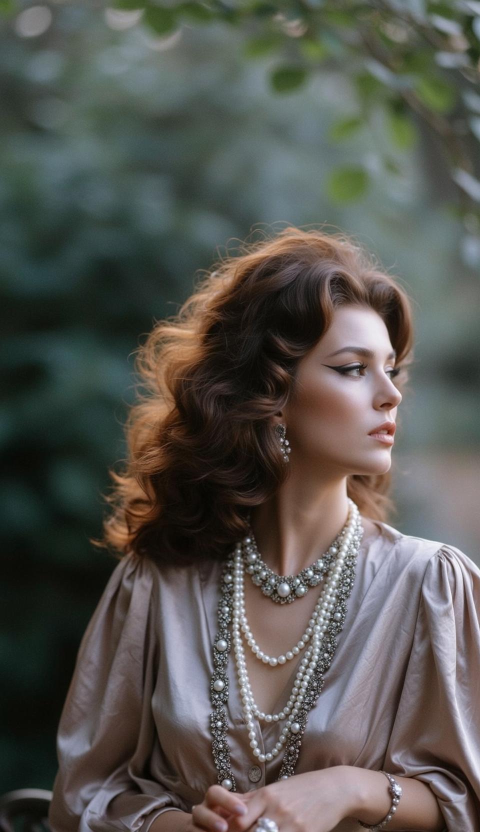 Pearl Jewelry Champagne Silk Blouse
