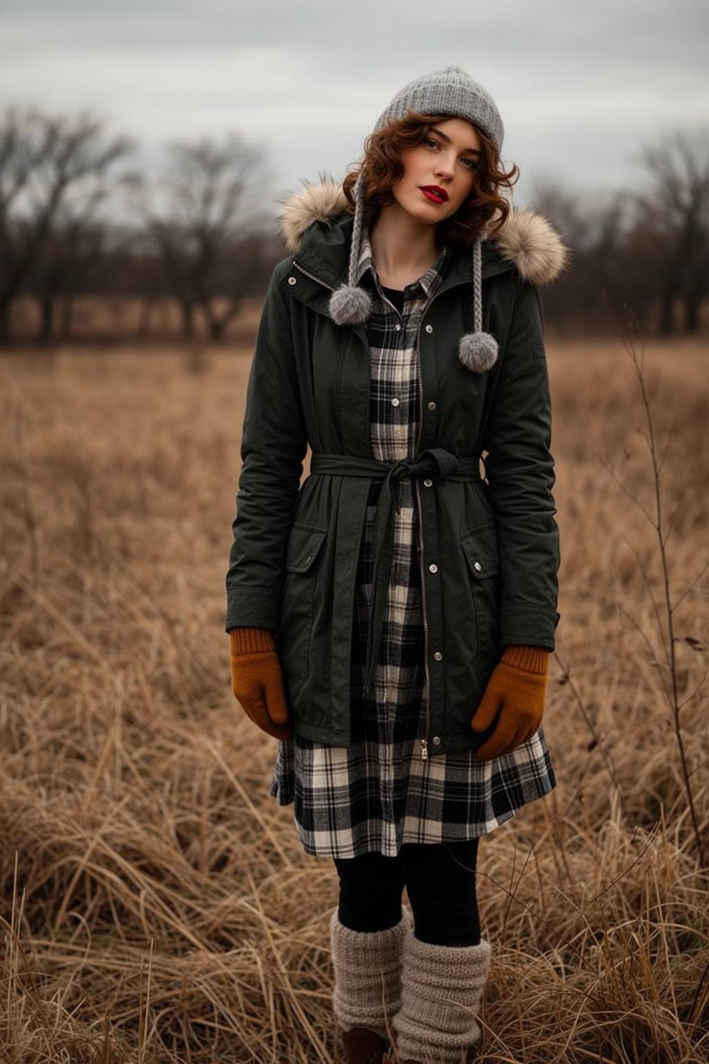 Autumn Young Stands Facing Field Dry Golden
